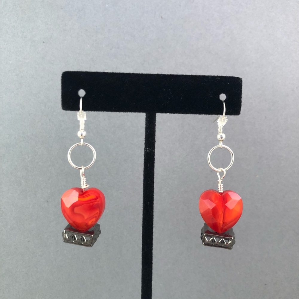 Handmade SS Earrings/ red-orange hearts